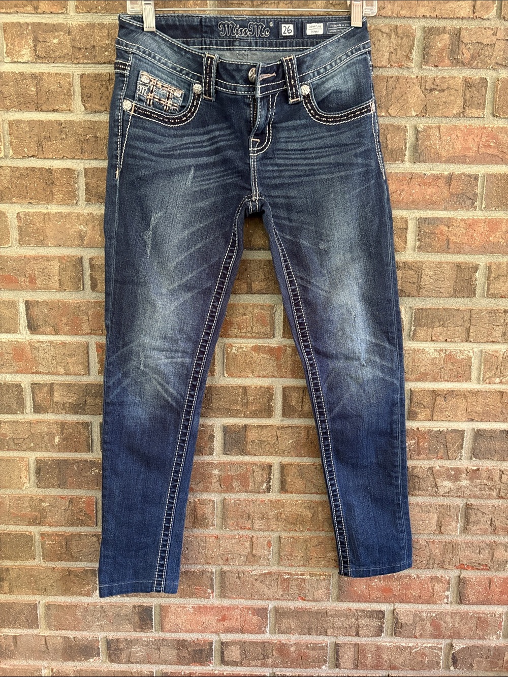 Miss Me Indigo Washed Skinny Jeans with Distressed Accents
